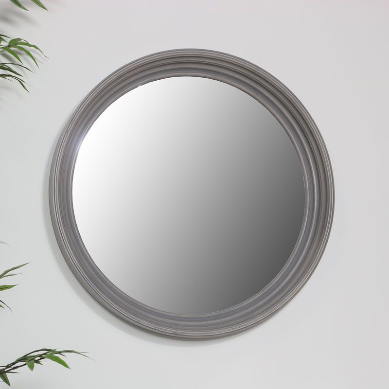 Trendy Large Round Grey Wall Mirror 60cm X 60cm For Scalloped Round Modern Oversized Wall Mirrors (View 9 of 15)