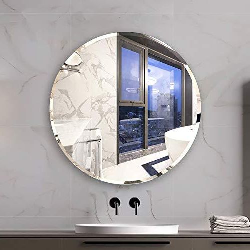 Trendy Round Frameless Beveled Mirrors Regarding Kohros Round Beveled Polished Frameless Wall Mirror For Bathroom (View 1 of 15)