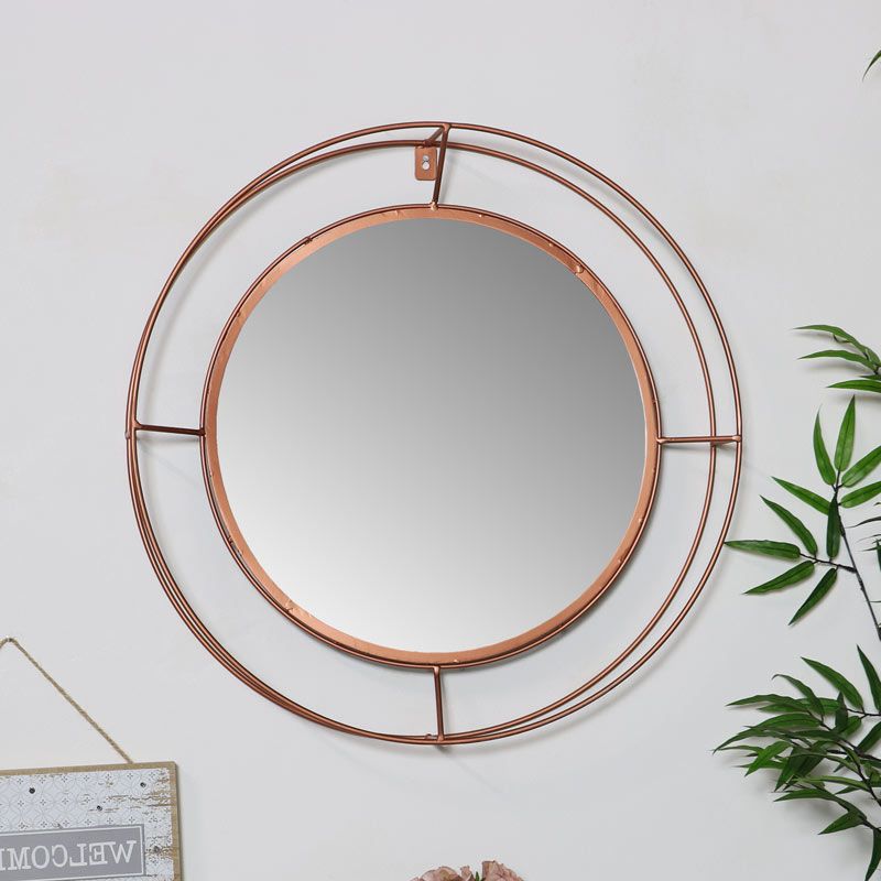 Trendy Round Stacked Wall Mirrors With Large Round Copper Metal Framed Wall Mirror – Melody Maison® (View 10 of 15)