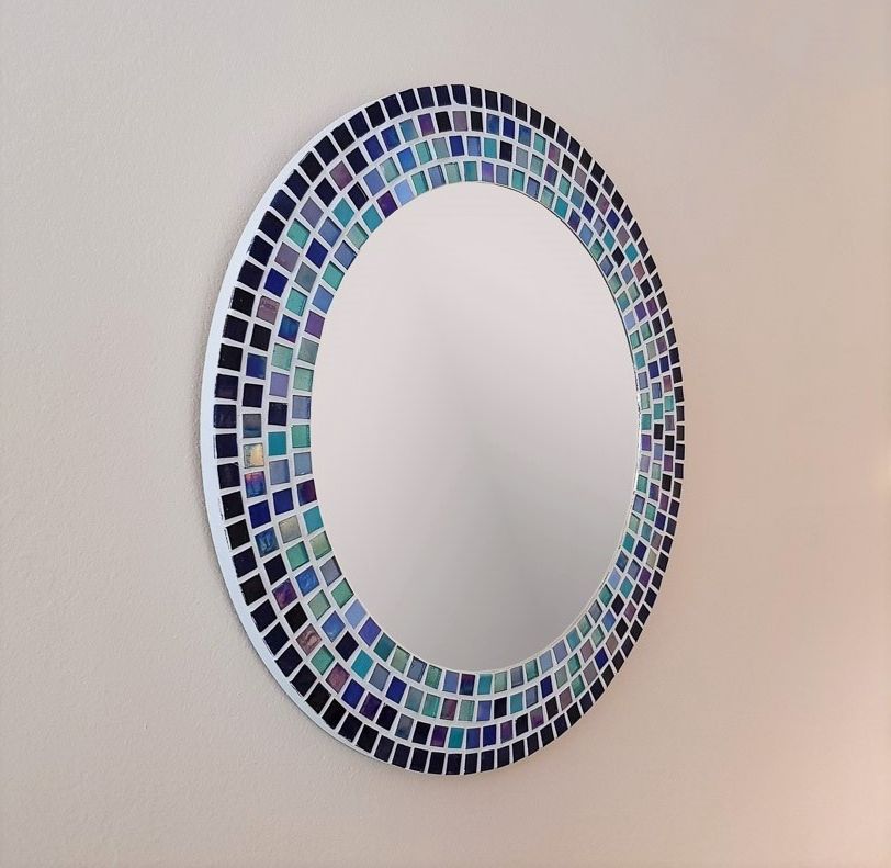 Trendy Round Wall Mirror In Shades Of Blue, Turquoise & Aqua – Pineapple Mosaics Pertaining To Blue Green Wall Mirrors (View 5 of 15)