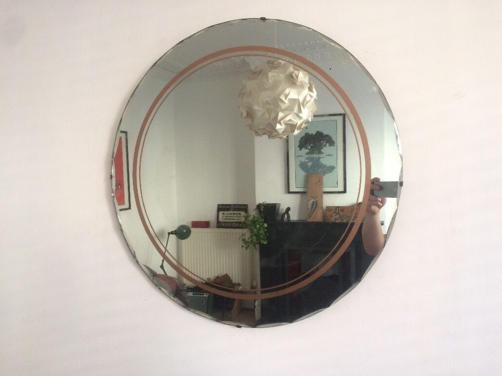 Vintage 1930s Art Deco Circular Shape Scalloped Edge Wall Mirror (View 4 of 15)