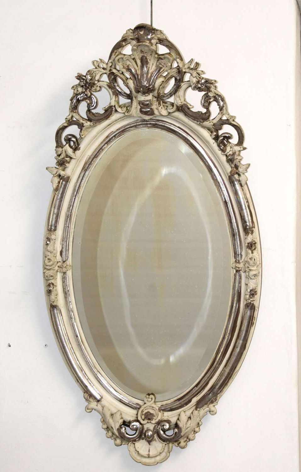 Vintage Silver And Cream Oval Mirror Pertaining To Preferred Antique Silver Oval Wall Mirrors (View 7 of 15)