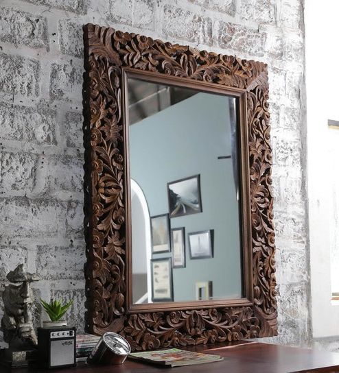 Well Known Buy Tate Rectangular Wall Mirror In Solid Wood Framehanumant Online With Wood Rounded Side Rectangular Wall Mirrors (View 11 of 15)