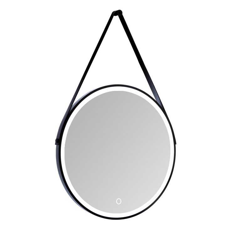 Well Known Matte Black Round Wall Mirrors With Regard To Sierra Round Led Mirror W/ Matte Black Frame & Hanging Strap 800mm (View 5 of 15)