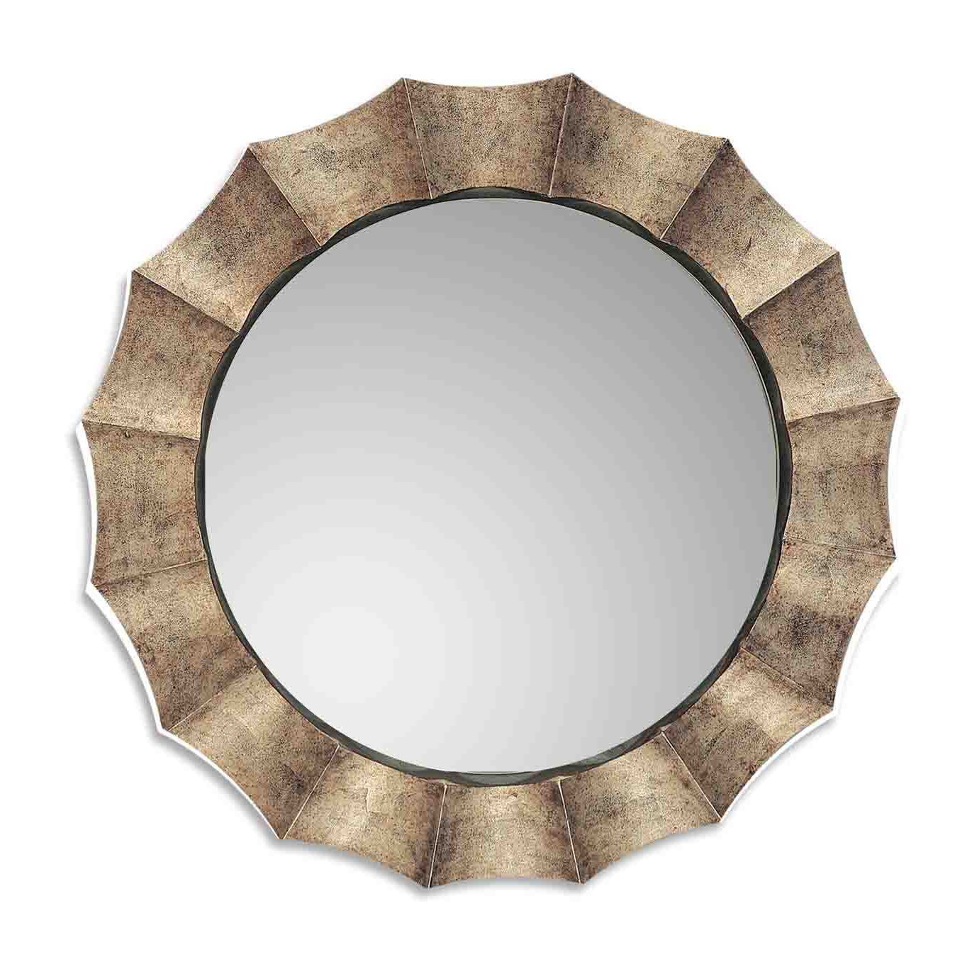 Well Known Modern Round Antiqued Silver Leaf Champagne Wall Mirror Large 41 Intended For Antique Silver Round Wall Mirrors (View 12 of 15)