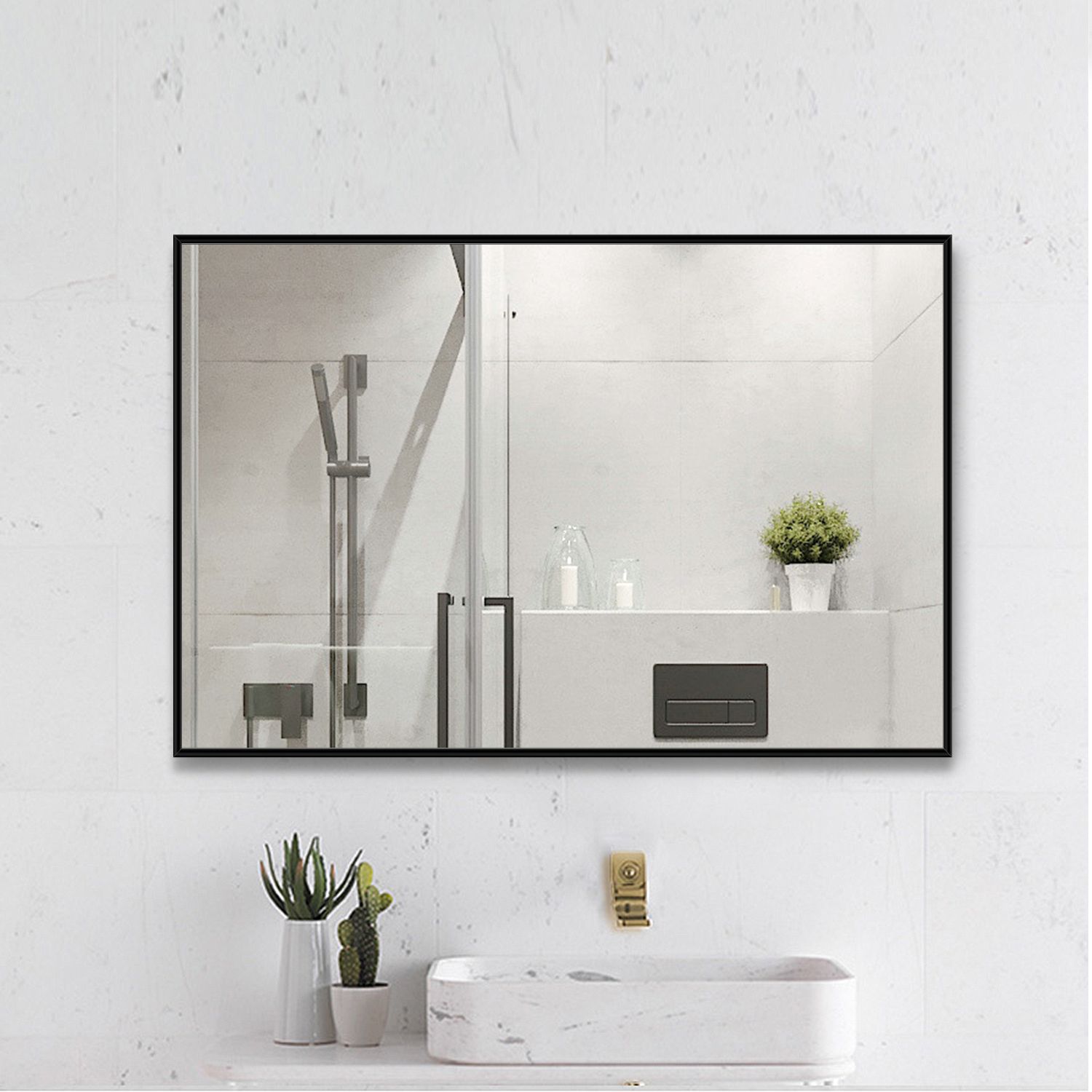 Well Known Neutype 38" X 26" Black Bathroom Mirror Modern Aluminum Alloy Frame With Mirror Framed Bathroom Wall Mirrors (View 15 of 15)