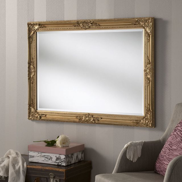 Well Known Ultra Brushed Gold Rectangular Framed Wall Mirrors Regarding Florence Gold Leaner Mirror Full Lenght Wall Mirror French Style Slim (View 15 of 15)
