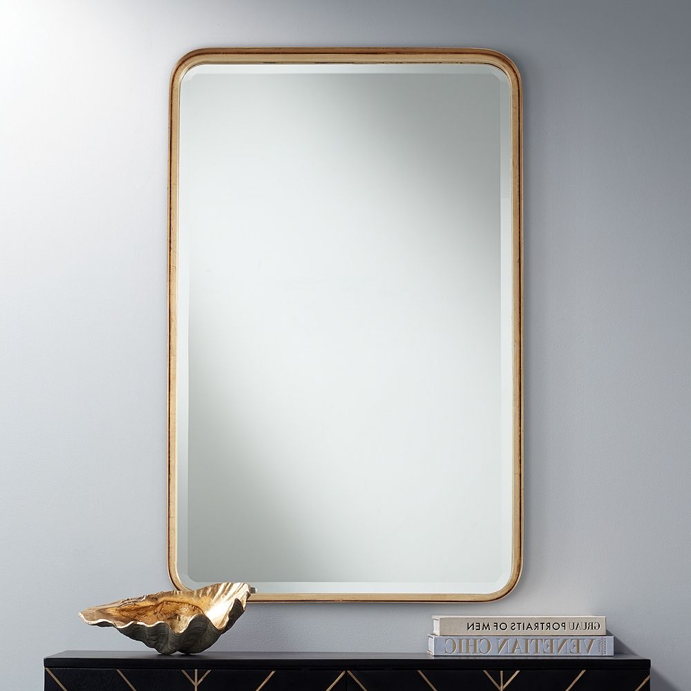 Well Known Uttermost Gold 24" X 38" Rounded Edge Wall Mirror – Style # 87m38 With Antique Gold Cut Edge Wall Mirrors (View 4 of 15)