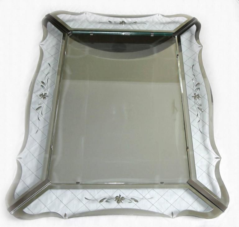 Well Liked Emerald Cut Wall Mirrors Intended For Large Wavy Edge Deco Clear Etched Wall Mirror For Sale At 1stdibs (View 12 of 15)