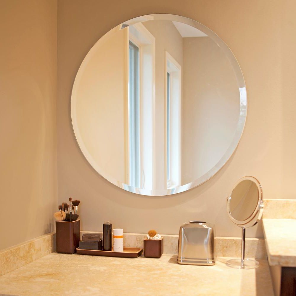 Well Liked Frameless Round Beveled Wall Mirrors Inside Beautiful Round Frameless Mirror 28inx28in Bevel Accenting Edge (View 3 of 15)