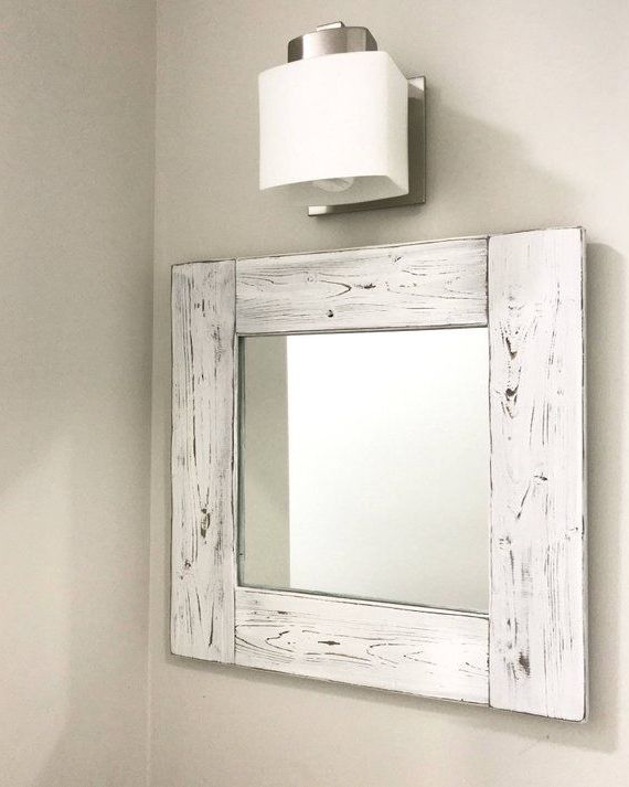 White Porcelain And Chrome Wall Mirrors For Current Whitewash Mirror, Wood Mirror, Rustic White Mirror, Whitewash Framed (View 1 of 15)