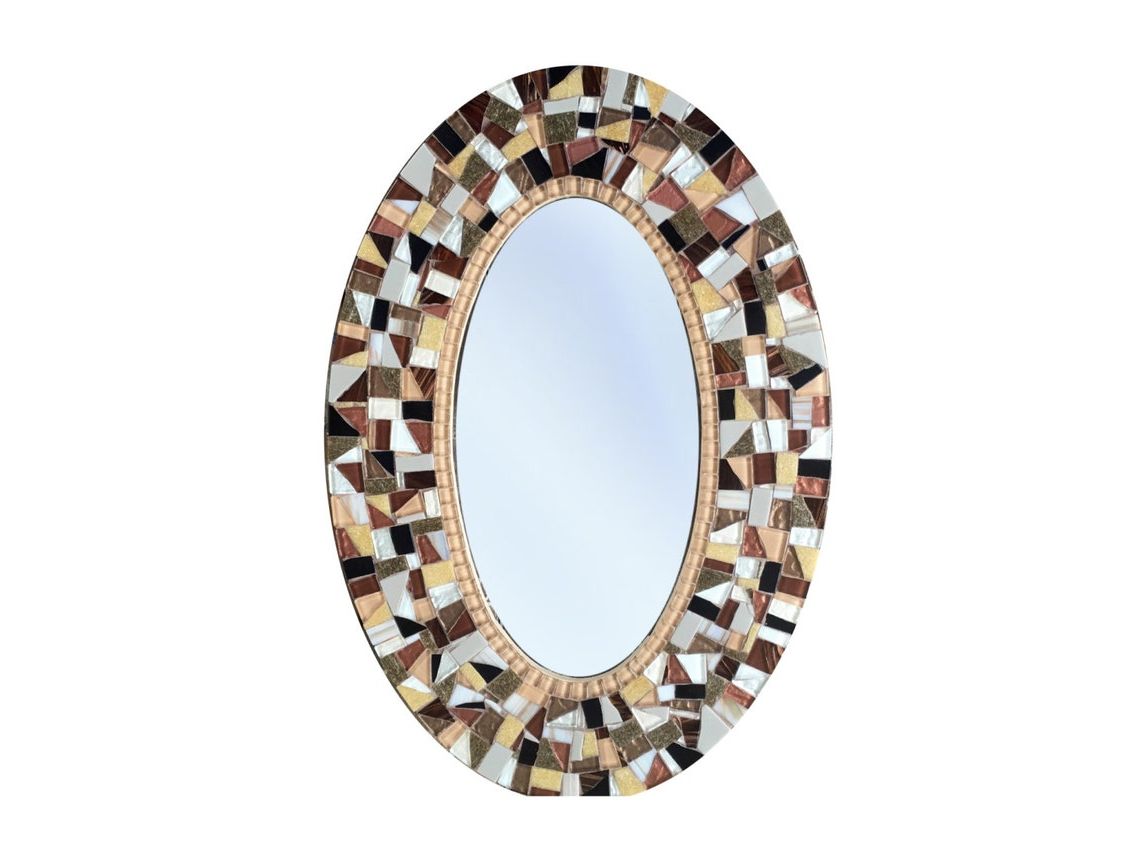 Widely Used Brown Oval Wall Mirror // Mosaic Mirror // Wall Decor (View 9 of 15)