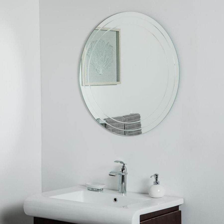 Widely Used Decor Wonderland 30 In Silver Round Frameless Bathroom Mirror At Lowes Inside Round Frameless Bathroom Wall Mirrors (View 8 of 15)
