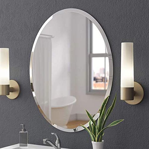 Widely Used Kohros Oval Beveled Polished Frameless Wall Mirror For Bathroom, Vanity Regarding Crown Frameless Beveled Wall Mirrors (View 2 of 15)
