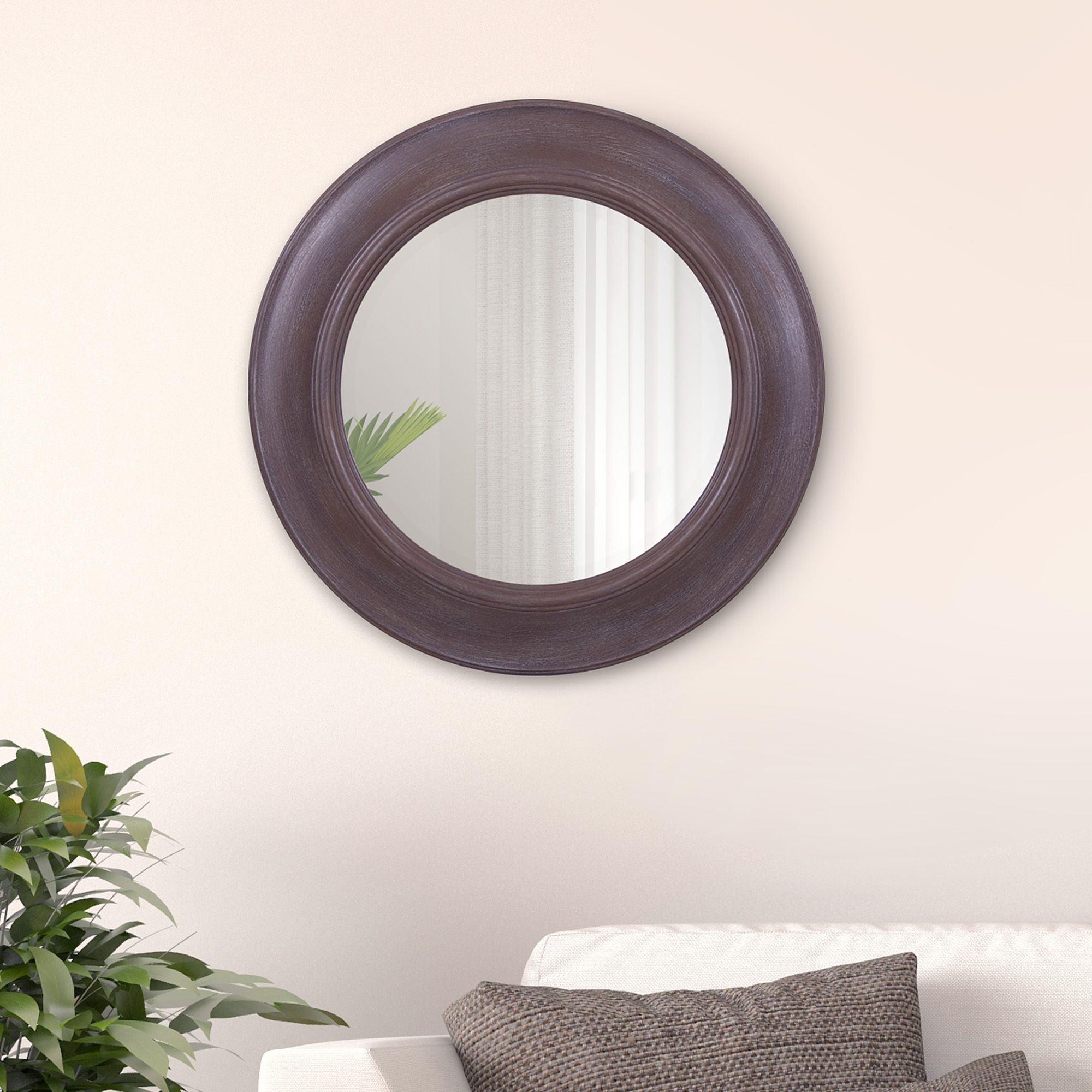 Widely Used Rustic Round Mirror In Distressed Taupe 24"x24"patton Wall Decor Pertaining To Distressed Black Round Wall Mirrors (View 2 of 15)