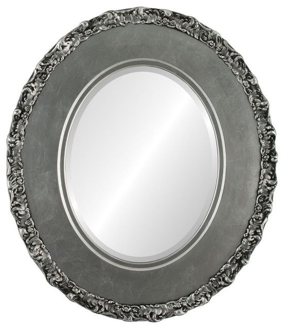Williamsburg Framed Oval Mirror In Silver Leaf With Black Antique In Most Recently Released Antique Silver Oval Wall Mirrors (View 3 of 15)