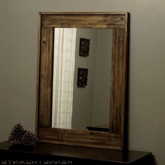 Wood Framed Mirror Natural Medium Rustic Brownkennethdante Intended For Well Known Rustic Getaway Wood Wall Mirrors (View 12 of 15)
