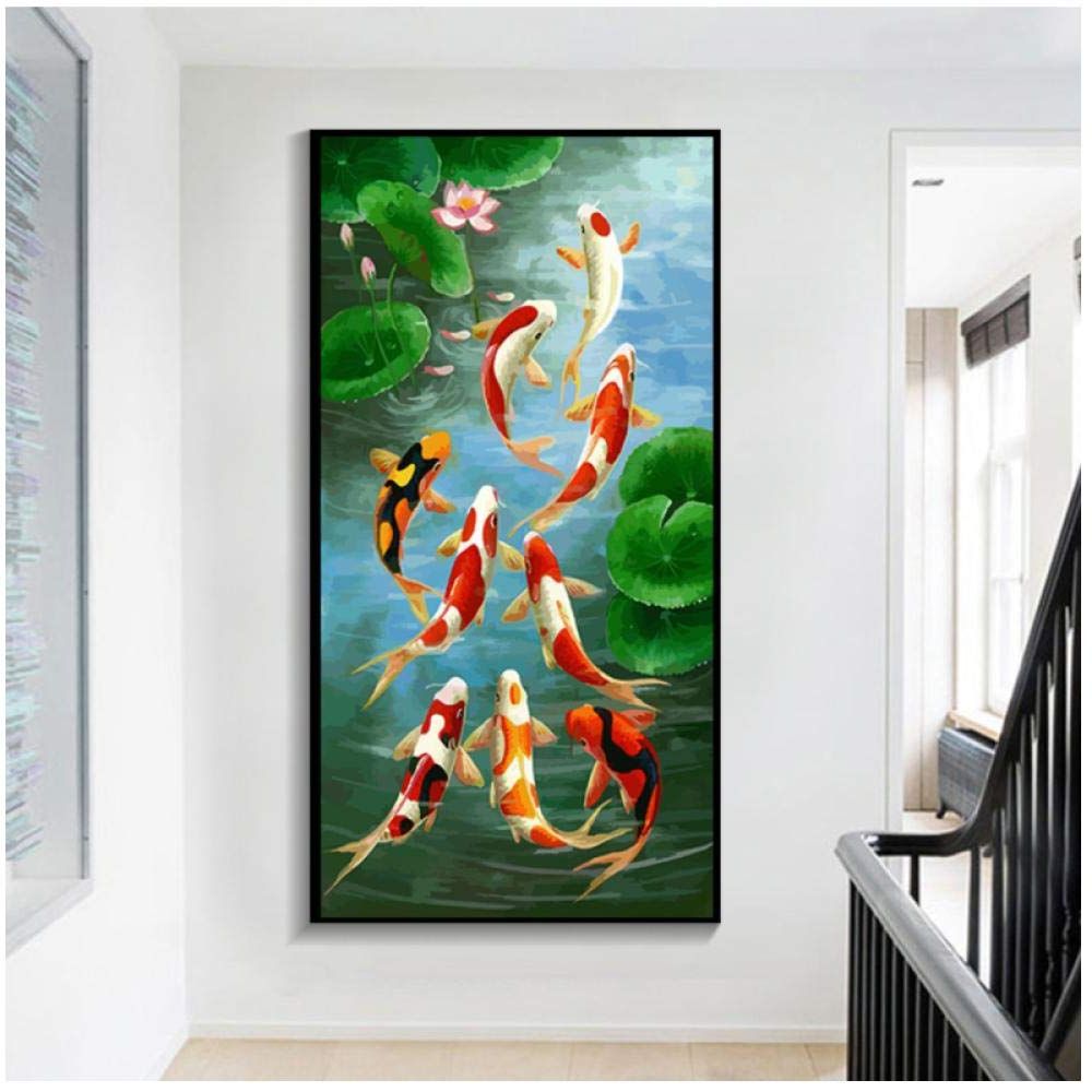 2017 Amazon: Konkneleuh Koi Fish Wall Art Picture Prints Canvas Painting  Chinese Style Nine Red Koi Fish Landscape Living Room Modern  Decoration23.6”x  (View 11 of 15)