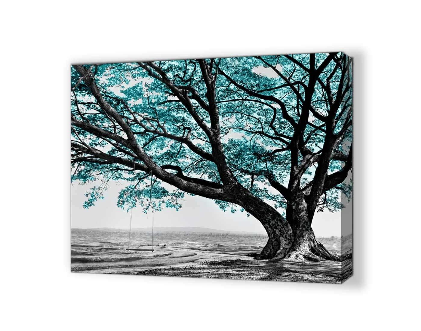 2017 Amazon: Teal Rustic Bathroom Decor For The Home Bedroom Black And White  Tree Pictures Country Kitchen Wall Decor Modern Wall Decor Canvas Framed  Wall Art Landscape Artwork For Walls Wall Decoration Size Regarding Dark Teal Wood Wall Art (View 14 of 15)