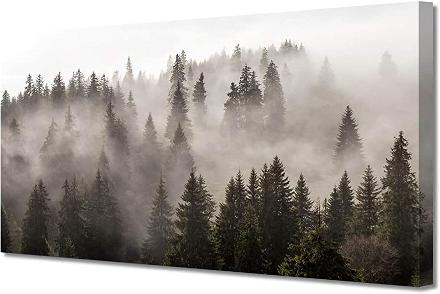 2018 Amazon: Foggy Forest Canvas Wall Art: Landscape Mountain Artwork  Photographic Print Pictures For Bedrooms (40"w X 20"h,multi Sized): Wall Art Intended For Mountains In The Fog Wall Art (View 3 of 15)
