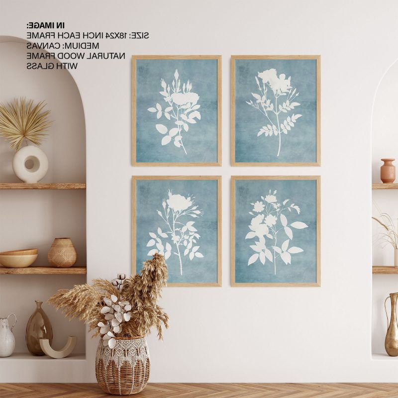 2018 Soft Blue Wall Art For Set Of 4 Light Blue Botanical – Wall Art Decor, Framed Painting, Home Decor  – Bestofbharat (Photo 15 of 15)