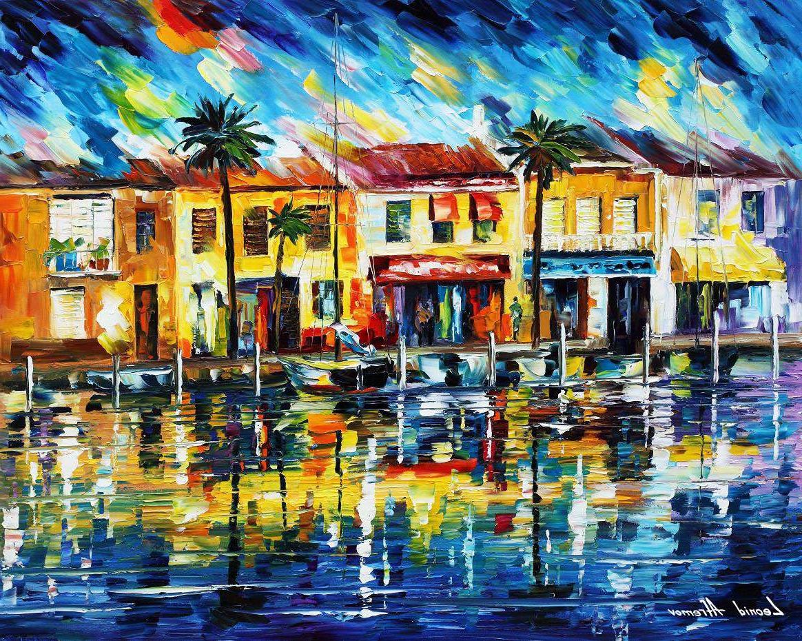 2018 Tropical Night — Palette Knife Oil Painting On Canvasleonid Afremov –  Size 40"x30" Throughout Tropical Evening Wall Art (Photo 11 of 15)