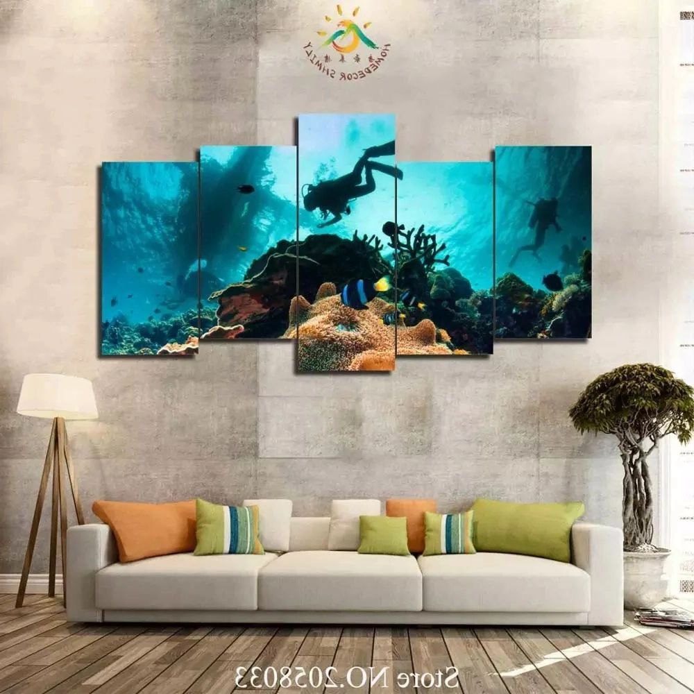 3 4 5 Pieces Diving Underwater Wall Art Paintings Wall Art Pictures Canvas  Picture For Living Room Printed Canvas Hd Painting – Painting & Calligraphy  – Aliexpress In Best And Newest Underwater Wall Art (View 8 of 15)