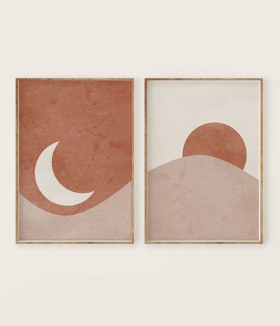 Abstract Terracotta Landscape Wall Art With Well Known Sun And Moon Print Set Of 2 Paysage Abstrait Terracotta – Etsy France (View 5 of 15)