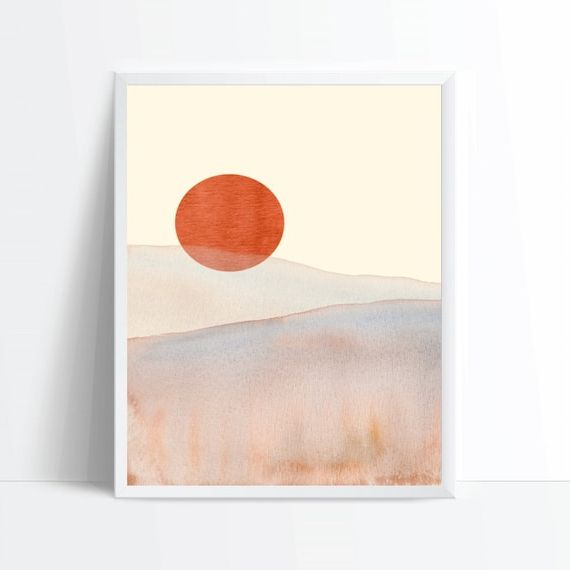 Abstract Terracotta Watercolor Print Abstract Landscape – Etsy France Throughout Current Abstract Terracotta Landscape Wall Art (View 4 of 15)