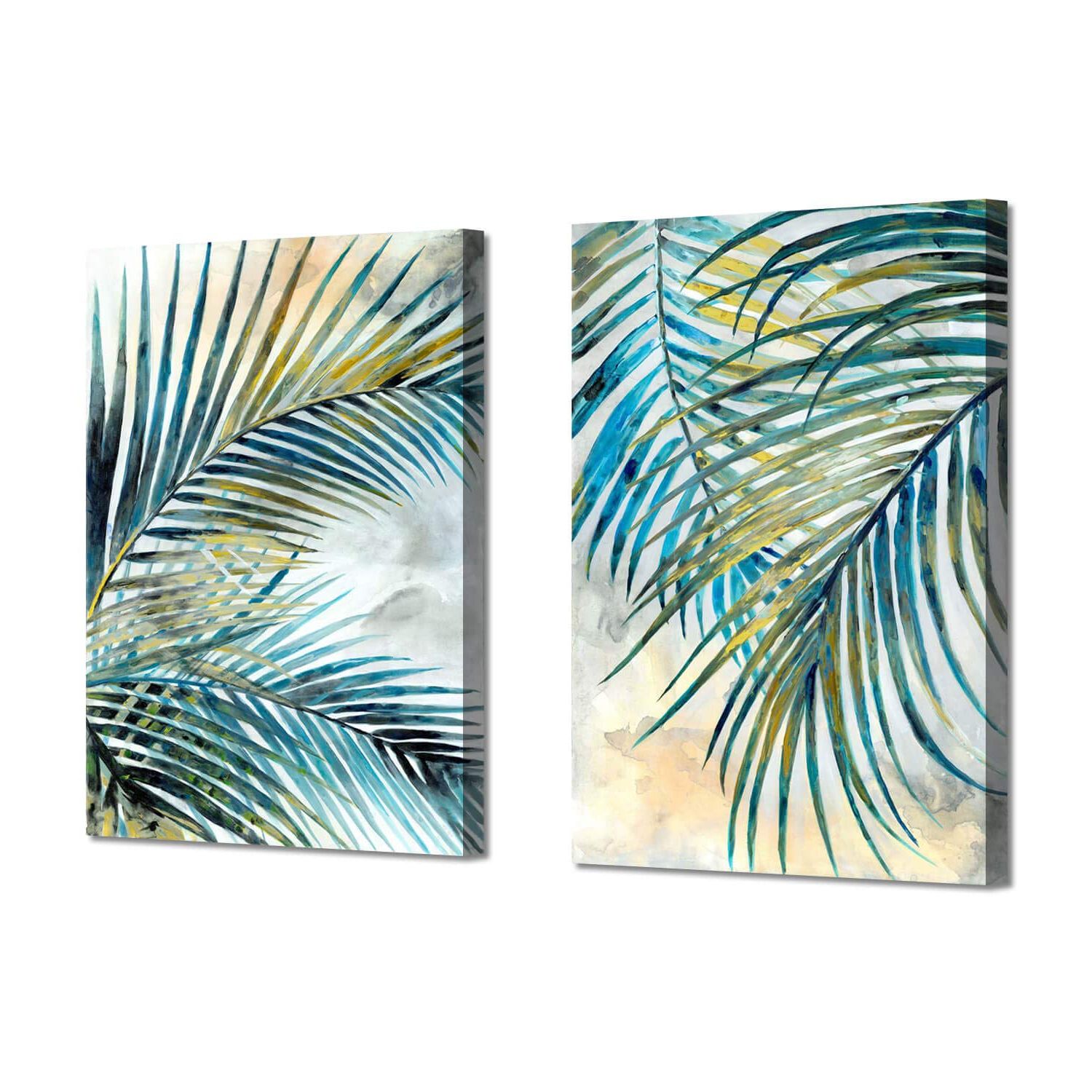 Amazon: Abstract Palm Leaves Wall Art: Tropical Ferns Leaf Graphic Art  Print On Wrapped Canvas Set For Dining Rooms (12" W X 16" H X 2  Pcs,multi Sized) : Everything Else Intended For Most Recent Abstract Tropical Foliage Wall Art (View 7 of 15)