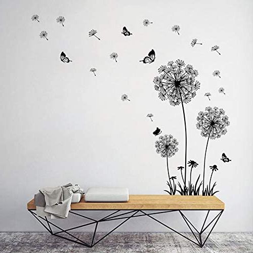 Amazon: Decalmile Dandelion Wall Decals Flying Flowers Butterflies Wall  Stickers Dandelion Wall Art Living Room Bedroom Decor (black) : Tools &  Home Improvement Throughout Fashionable Flying Dandelion Wall Art (View 2 of 15)