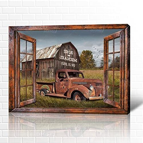 Amazon: Farmhouse Truck Wall Art – Vintage Window Truck Canvas Prints,  Barn Pictures Wall Art For Rustic Home Decor, Old Truck Canvas Painting,  Car Poster Framed Artwork For Country Wall Decor (18x24 Pertaining To Widely Used Vintage Rust Wall Art (Photo 9 of 15)