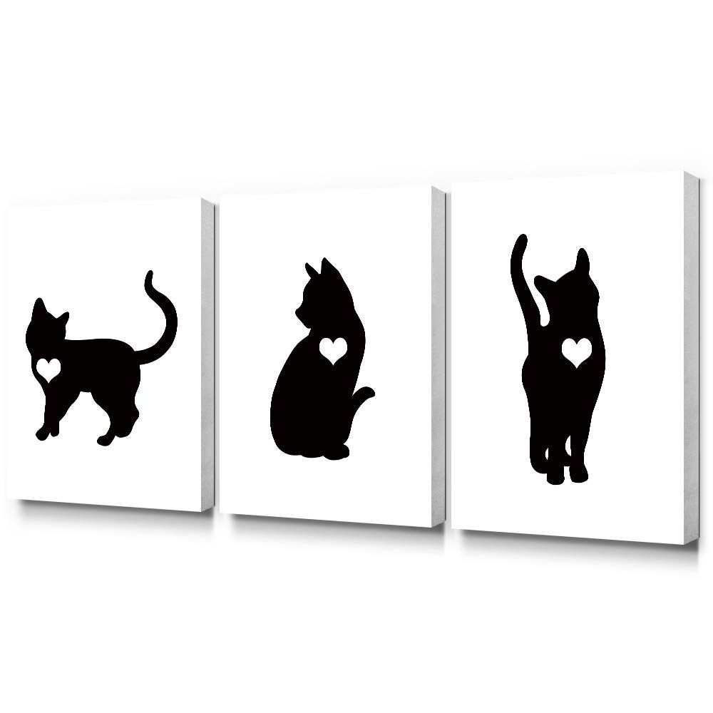 Amazon: Gronda Canvas Wall Art Cats Paintings Artwork Farmhouse Black  And White Wall Decor For Office Or Home Ready To Hang 3 Panels 12x16 Inch:  Posters & Prints Within Current Cats Wall Art (View 5 of 15)