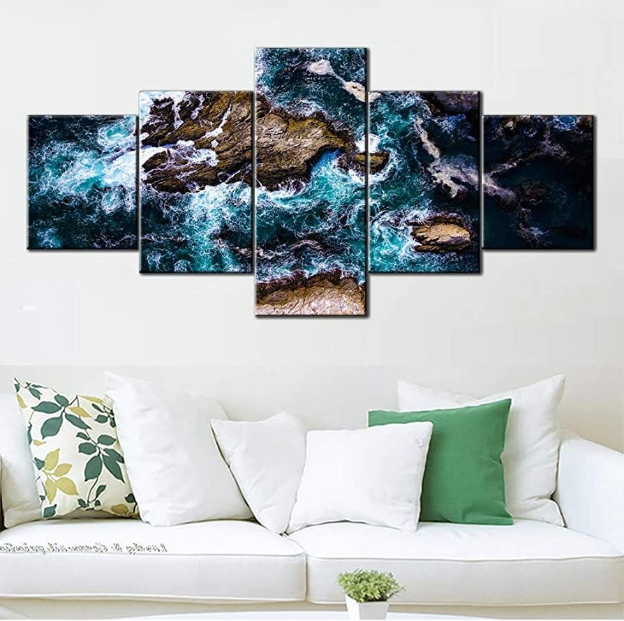 Amazon: Living Room Decorations For Wall Big Sur California West Coast  Line Pictures Multi Panel Canvas Wall Art Landscape Artwork Blue Paintings  For House Framed Ready To Hang Poster And Prints(50''wx24''h): Posters Intended For Preferred California Living Wall Art (Photo 8 of 15)