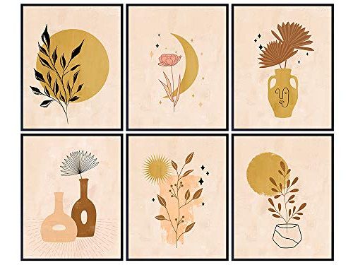 Amazon: Minimalist Plant Wall Decor – Abstract Celestial Botanical Line  Art For Bathroom, Bedroom, Living Room – Aesthetic Matisse Style Set – Sun,  Moon Modern Home Decoration – Gift For Women, Woman, Within 2018 Abstract Plant Wall Art (View 5 of 15)