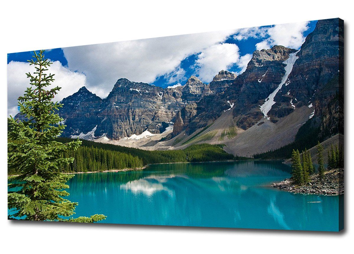 Amazon: Mountain Wall Art For Living Room Wall Decor Large Moraine Lake  Nature Picture Canvas Artwork For Bedroom Decoration Framed Ready To Hang  20" X 40": Posters & Prints With Regard To Newest Mountain Lake Wall Art (View 6 of 15)