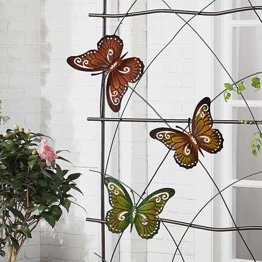 Amazon: Westcharm Metal Butterfly Wall Decor Art Outdoor Outside Indoor  Garden Patio Yard Fence Colored Metal Butterflies, Set Of Three Wall Art/outdoor  Wall Decor : Home & Kitchen In Famous Inner Garden Wall Art (View 9 of 15)