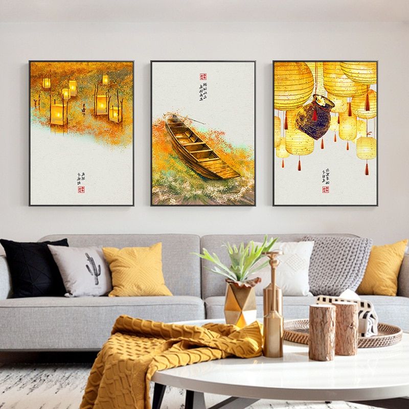 Best And Newest Poster Print Wall Art For Chinese Landscape Poster Print Boat Lantern Leaves Canvas Painting Wall Art  Retro Picture For Living Room Modern Home Decor – Painting & Calligraphy –  Aliexpress (Photo 7 of 15)