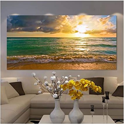 Best And Newest Sunrise Wall Art Within Yabinga Canvas Wall Art Posters Print Canvas Painting Seascape Sunrise  Pictures Living Room Home Decor (40x80cm) Frameless : Amazon (View 3 of 15)