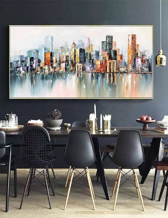 Best And Newest Town Wall Art Intended For Grande New York City Pittura Di Paesaggio Grande Pittura Di – Etsy Italia (Photo 3 of 15)