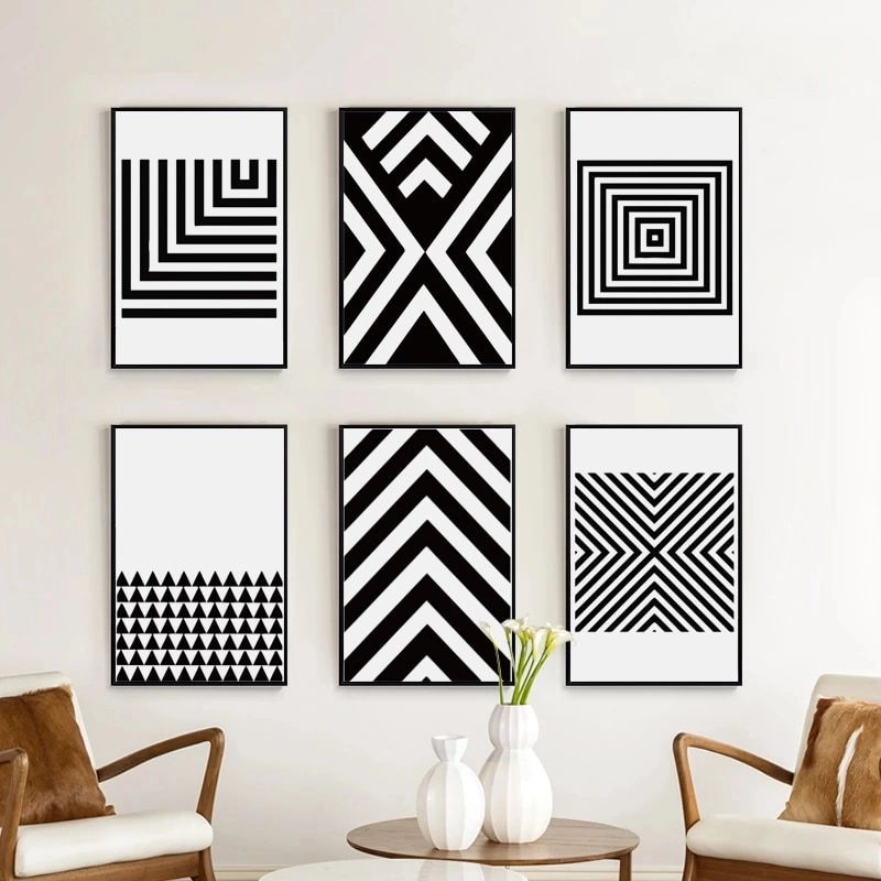Black And White Abstract Geometric Pattern Canvas Art Painting Print Poster  Picture Wall Office Bedroom Modern Home Decor A2a3a (View 15 of 15)