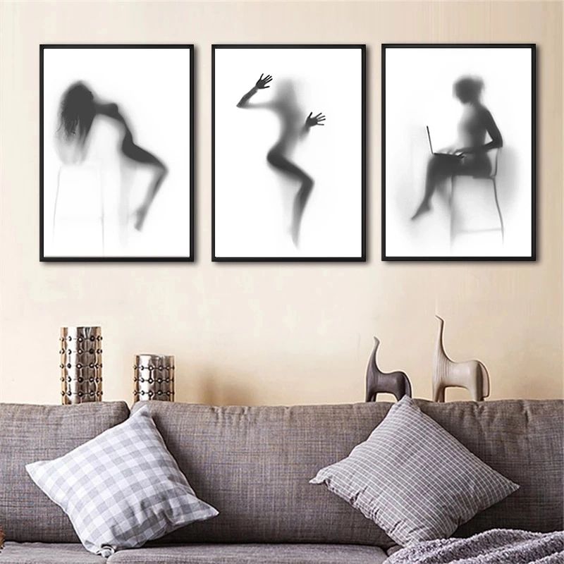 Black And White Sexy Female Wall Art Painting Print Poster Bathroom Wall  Decoration Girl In Shower Portrait Canvas Painting K (View 7 of 15)