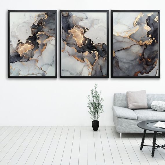 Black/grey And Gold Fluid Ink Wall Art Prints Liquid Art – Etsy For Well Liked Ink Art Wall Art (View 9 of 15)