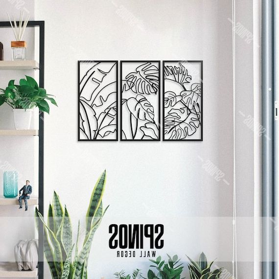 Black Wood Wall Art In Most Current Feuilles / Leaf Wood Wall Art Plant Black Decor 3 Pieces – Etsy France (Photo 3 of 15)