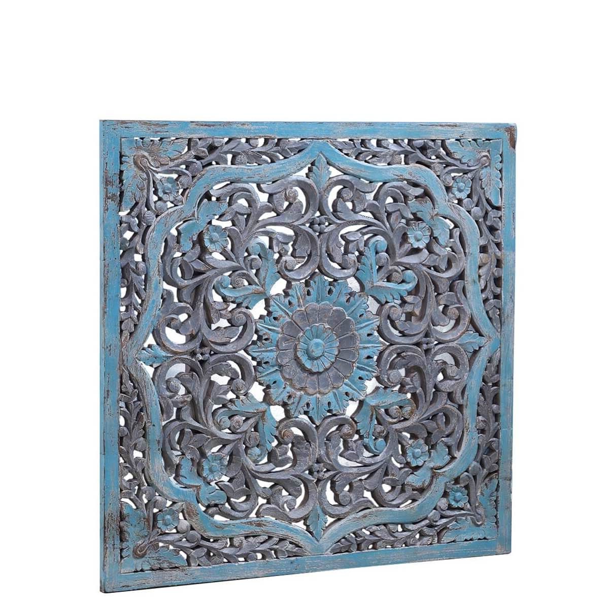 Blue Distress Solid Wood Carved Wall Decoration Panel With Regard To Widely Used Blue Wood Wall Art (Photo 10 of 15)