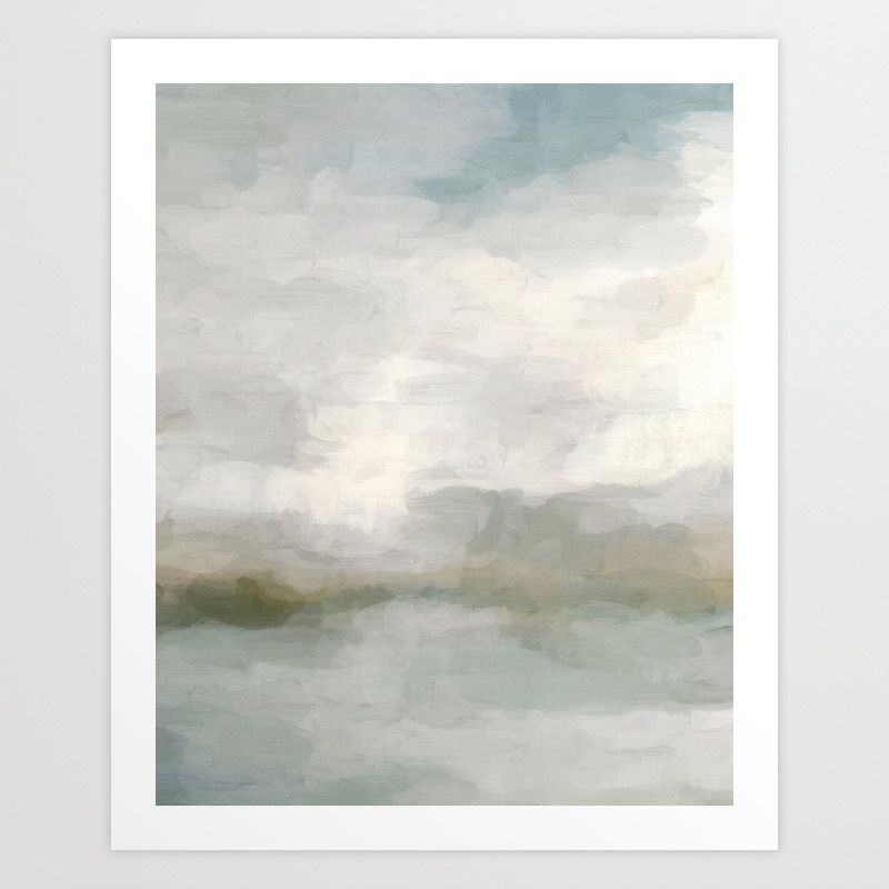 Break In The Weather Ii – Modern Abstract Painting, Light Teal, Sage Green  Gray Cloudy Weather Ocean Art Printrachel Elise (View 12 of 15)