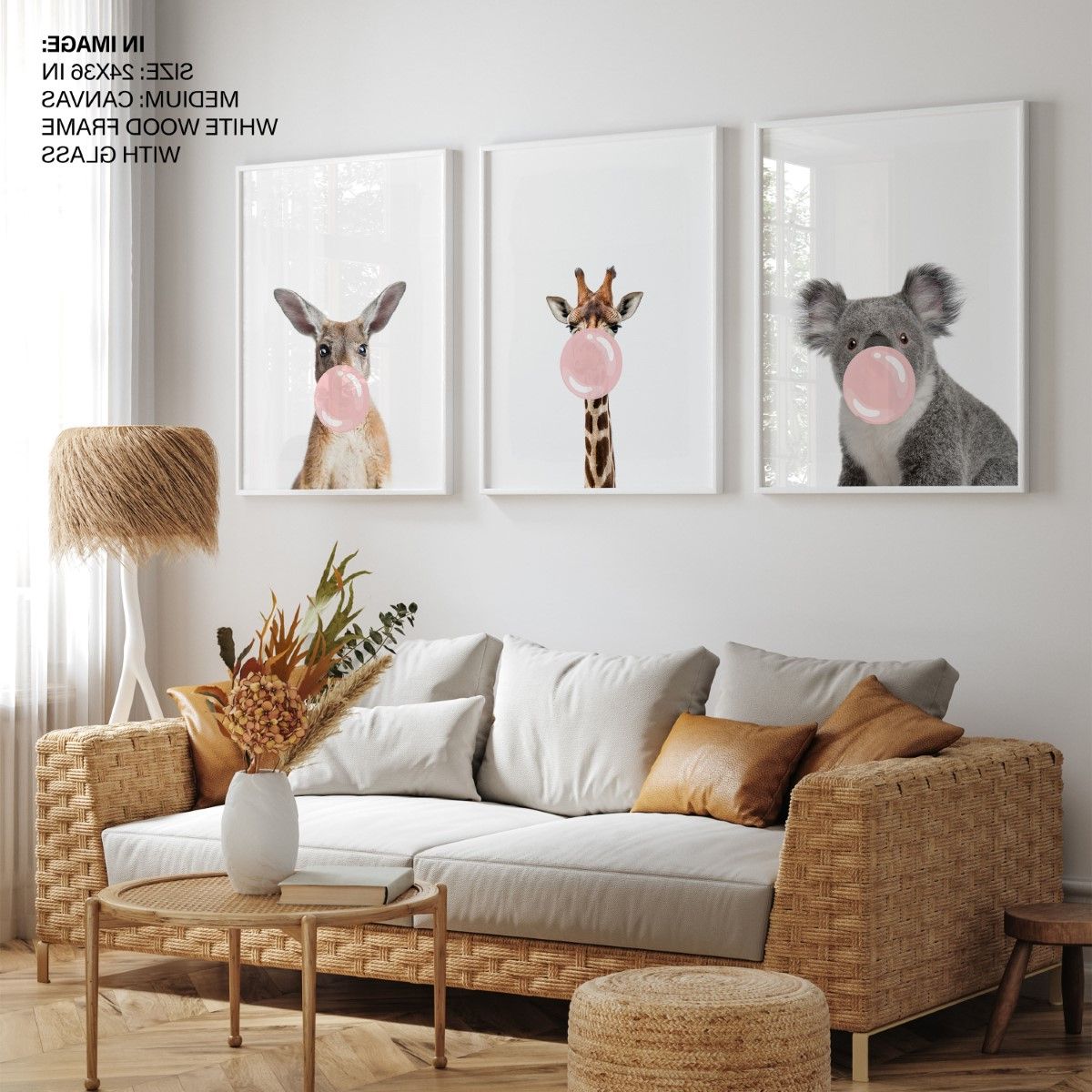 Bubble Gum Wood Wall Art Within Latest Set Of 3 Animal With Bubble Gum – Wall Art Decor, Framed Painting, Home  Decor – Bestofbharat (View 15 of 15)