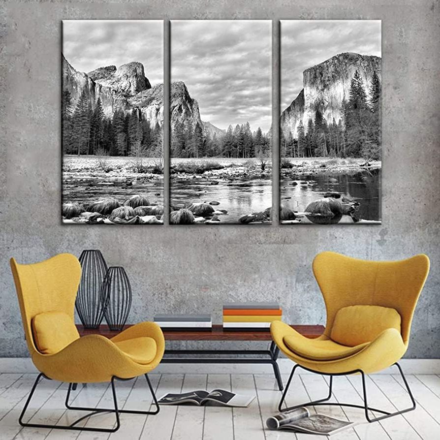 California Living Wall Art Inside Current Amazon: Black And White Bedroom Wall Decor Yosemite Pictures California  Paintings On Canvas 3 Panel Art Nature Scenic Artwork Home Decor For Living  Room Framed Ready To Hang Posters And Prints(40''x60''): Posters (Photo 3 of 15)