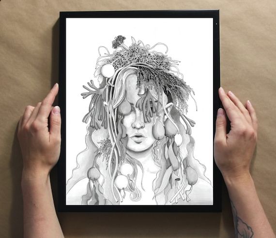 Capelli Alle Alghe Ink Line Drawing Art Print Wall Art – Etsy Italia Inside Well Known Ink Art Wall Art (View 5 of 15)