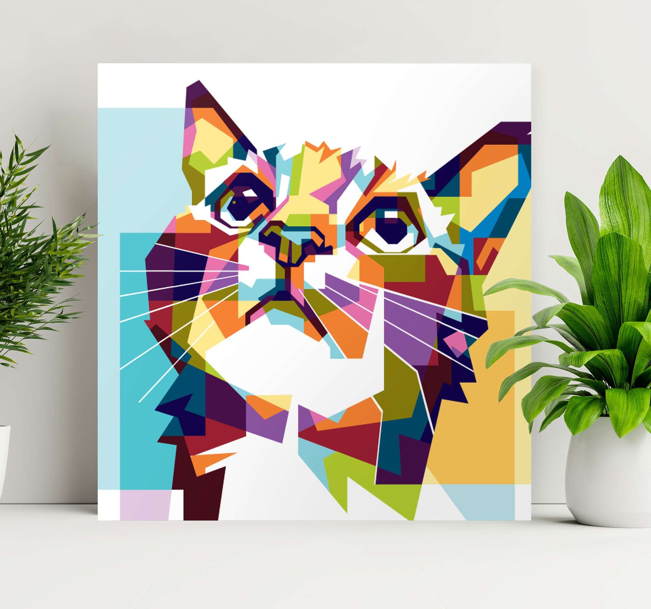 Cats Wall Art Pertaining To Latest Geometric Cat Wall Art Canvas – Tenstickers (Photo 11 of 15)